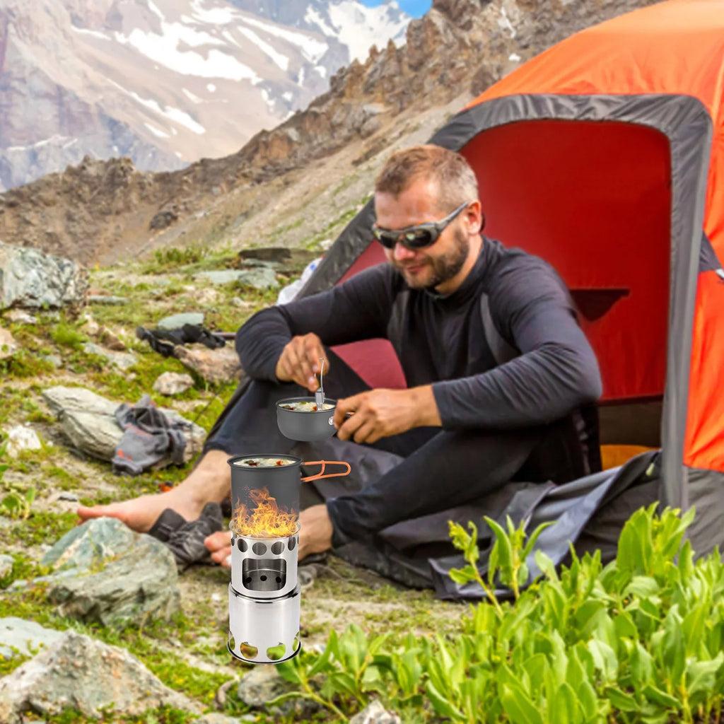 Steel Ideal Stainless Lightweight Utensils Camping Aluminum for and Cooking Stove with Picnics and Backpacking Set Pot Cutlery ammoon