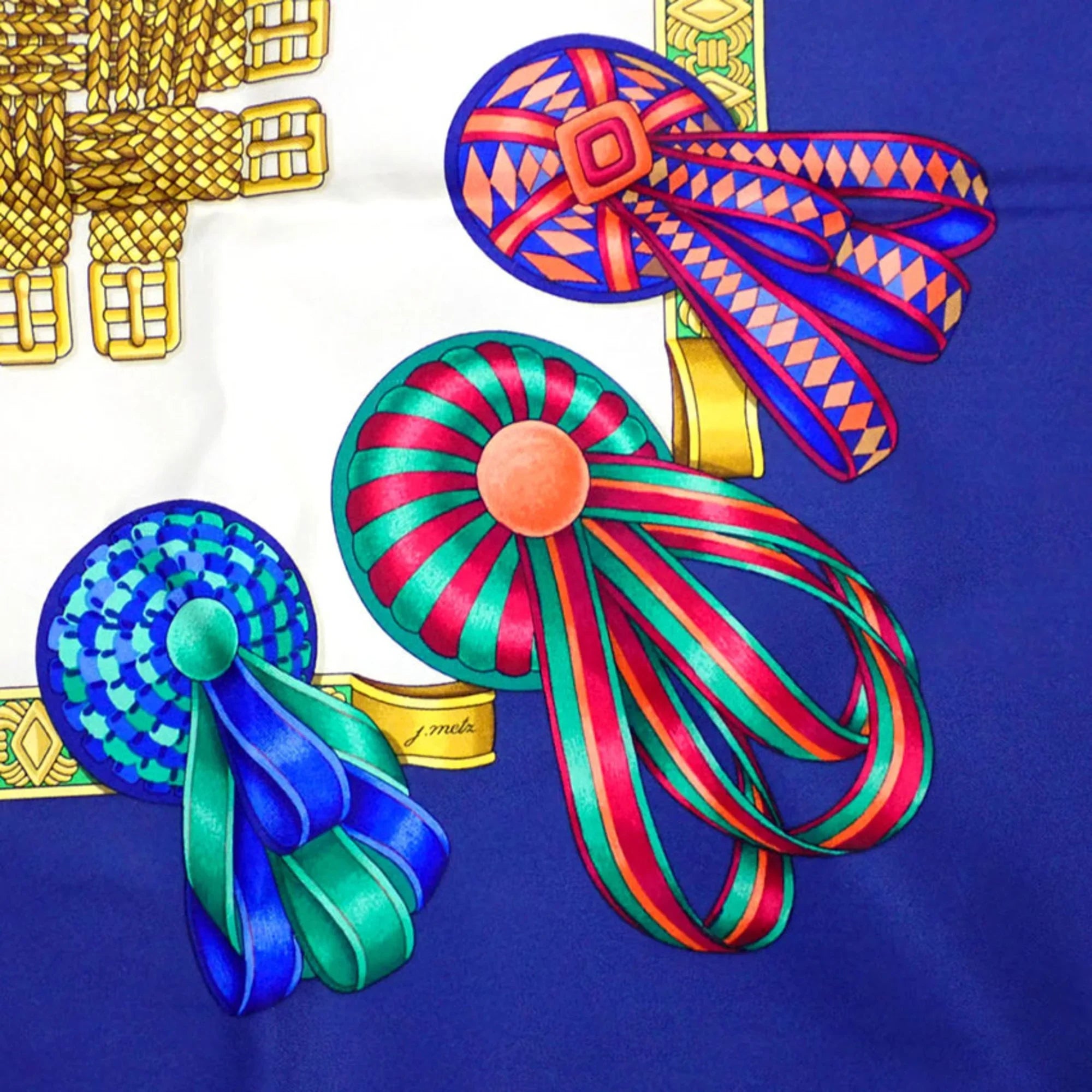 Pre-Owned Ribbon (Good) Muffler Silk Scarf Horse HERMES LESRUBANSDUCHEVAL