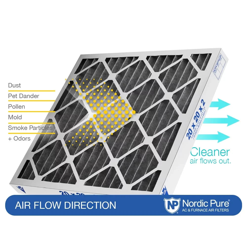 Pleated 12 Carbon Nordic 20x20x2 Pure Plus Air 10 Filters Pleated Pack MERV