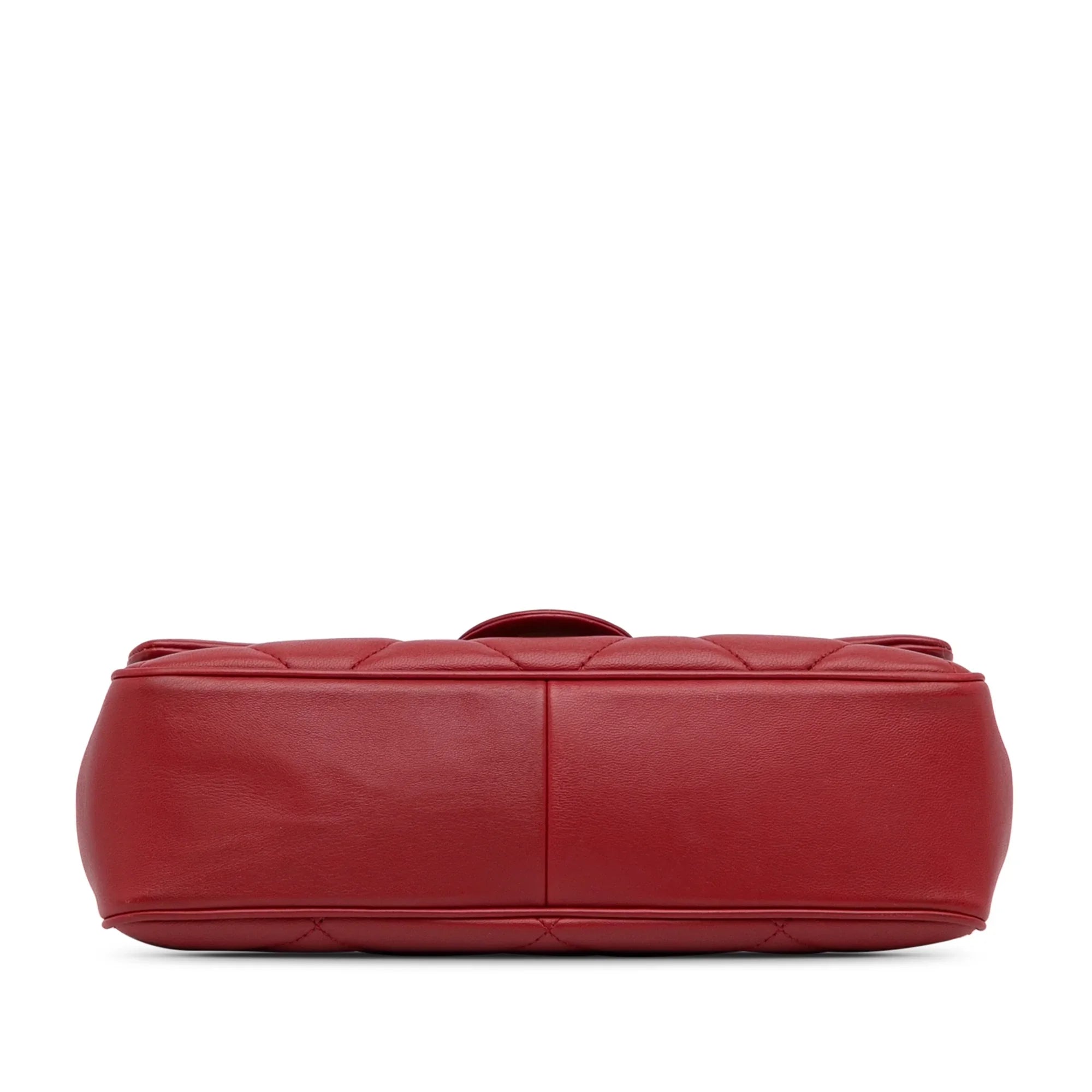 Bag Satchel Unisex Easy Pre-Owned Lambskin Carry (Good) Flap Authenticated Small Leather Chanel Red