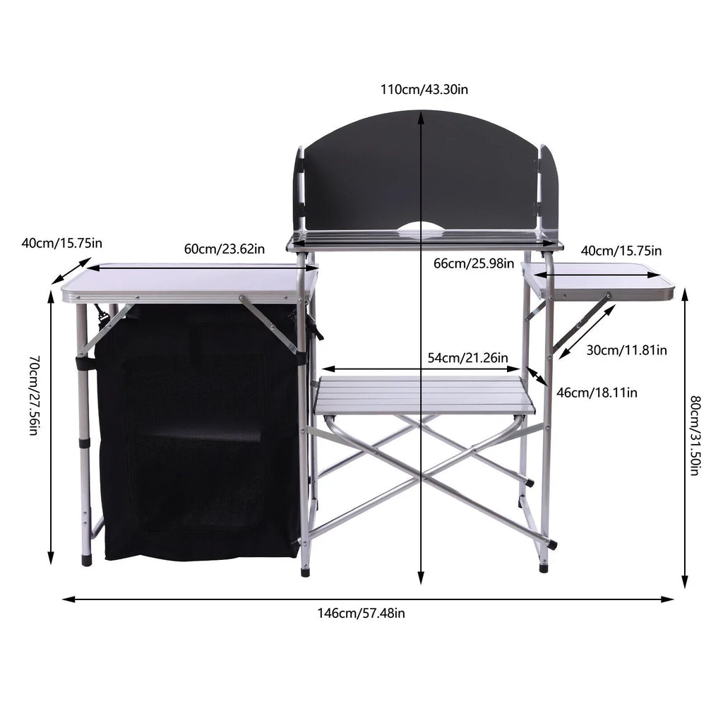 DENEST Windscreen Kitchen Folding Table Detachable Outdoor Camping Table Cooking with