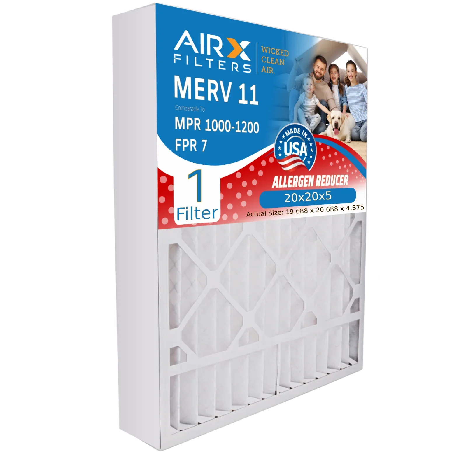 Premium WICKED with Single FPR 7 Bear Filter 20x20x5 Air to Furnace Air Filter & CLEAN MERV MPR AIRX 11 by FILTERS Filter 20x20x5 1 Compatible 1200 1000, AIR. 259112-103 MPR USA Made Comparable
