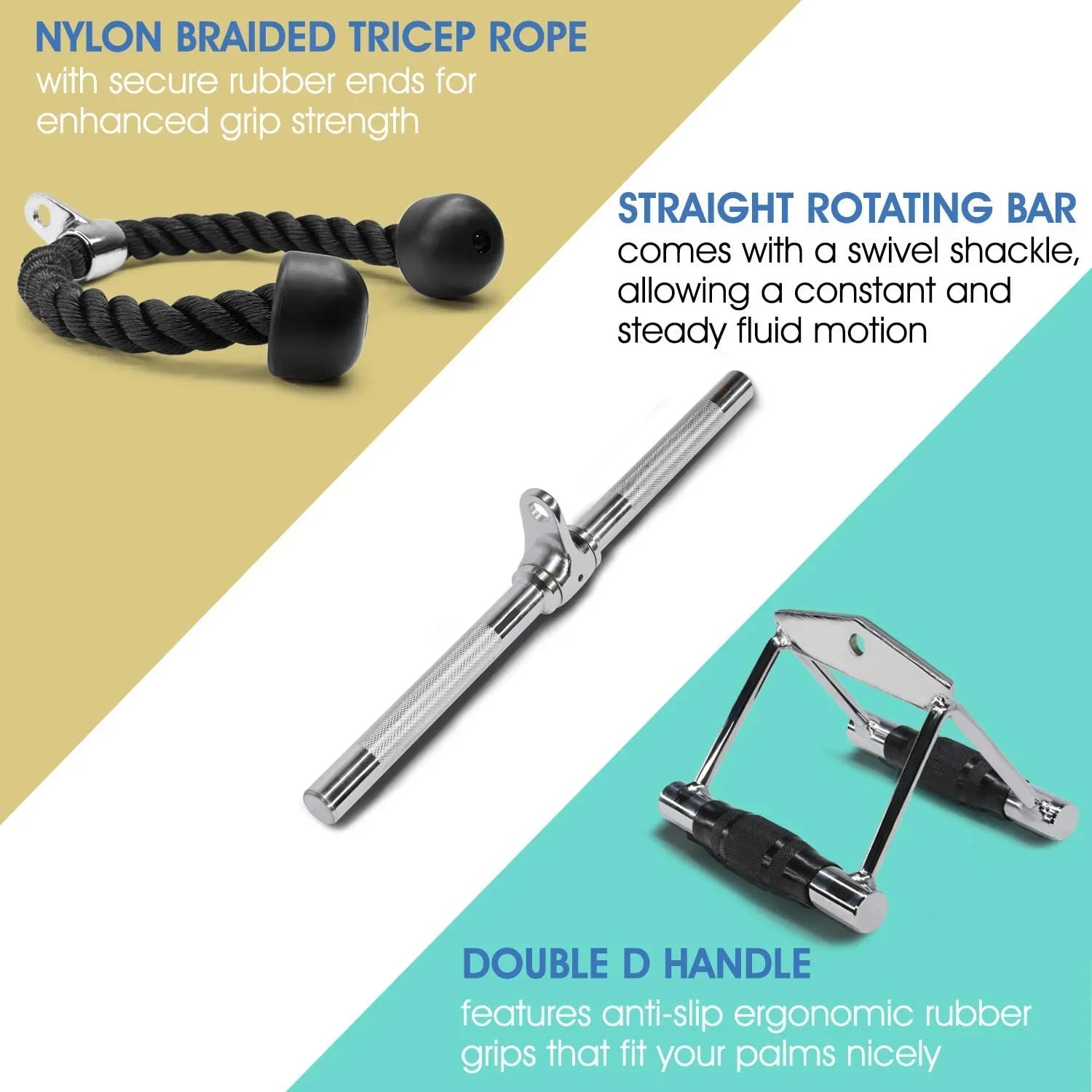 Rope + Cable D V-shaped Combo Double Handle Bar Tricep Yes4All Attachment +