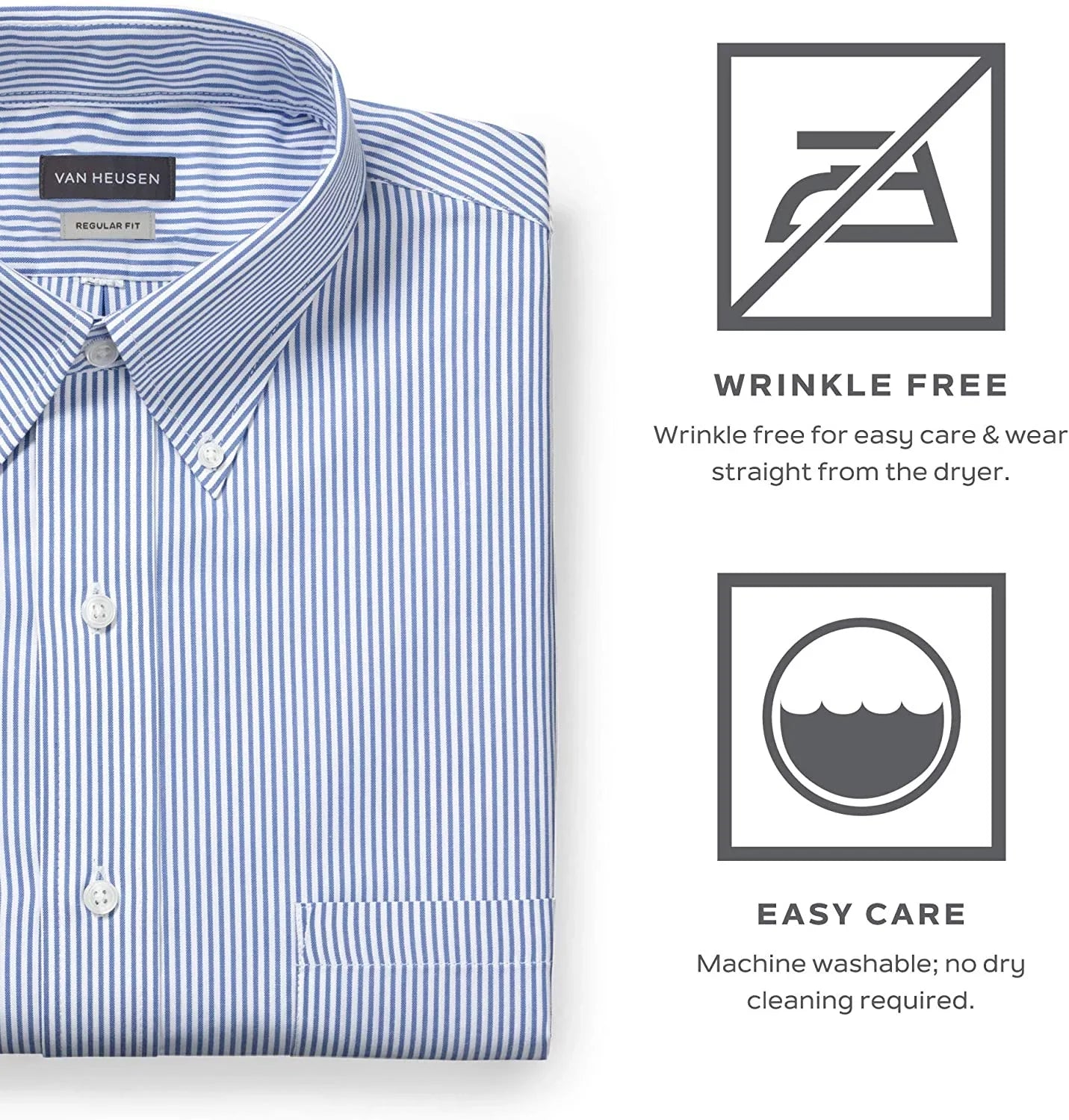 Dress Shirt 16.5 Pinpoint Neck Mens Heusen Iced Regular Sleeve Van Fit Stripe Grey 34-35