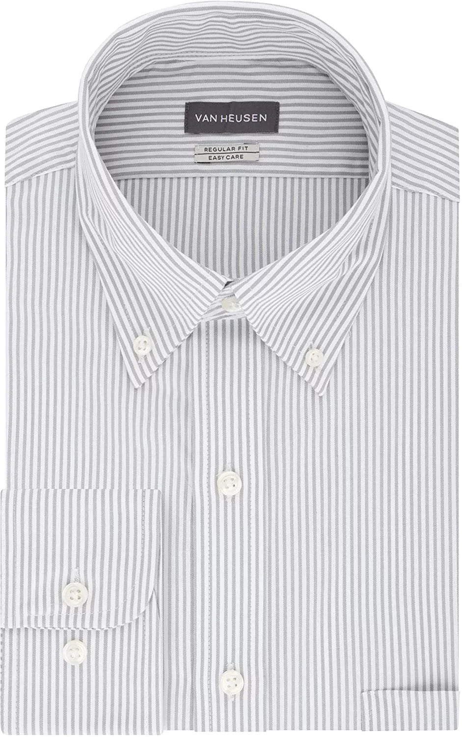 Dress Shirt 16.5 Pinpoint Neck Mens Heusen Iced Regular Sleeve Van Fit Stripe Grey 34-35
