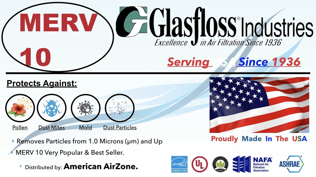 6) MERV Air Glasfloss - USA. - HVAC Filter Furnace Filter or AC of In Air Air - Home Made Filter 18x36x2 - Office 2" Pleated The - - 10 or (Pack