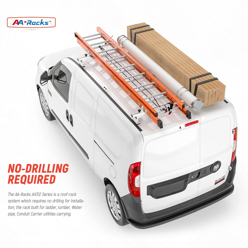 ProMaster City Ladder Roof AX312-PR White Bar AA-Racks Rack System Van (50") 2 w/ 2015-On RAM Model Aluminum Stopper