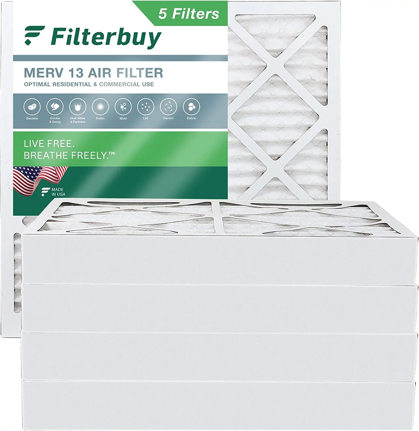 (5-Pack) Filters Filterbuy Pleated HVAC AC Air Furnace 13 MERV 25x25x4