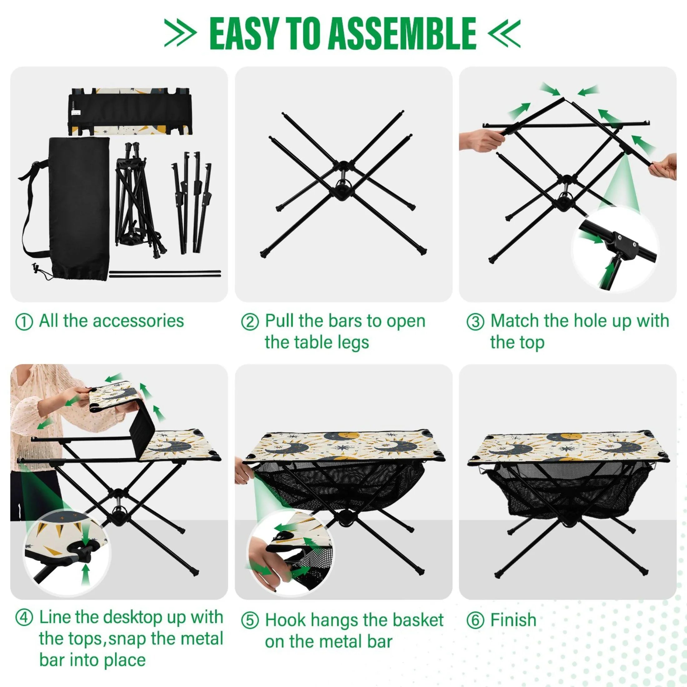Table for Camping Beach BBQ Table Folding with Bag Outdoor Portable Table Moon Sun and Storage Stars Picnic Fishing Travel Compact