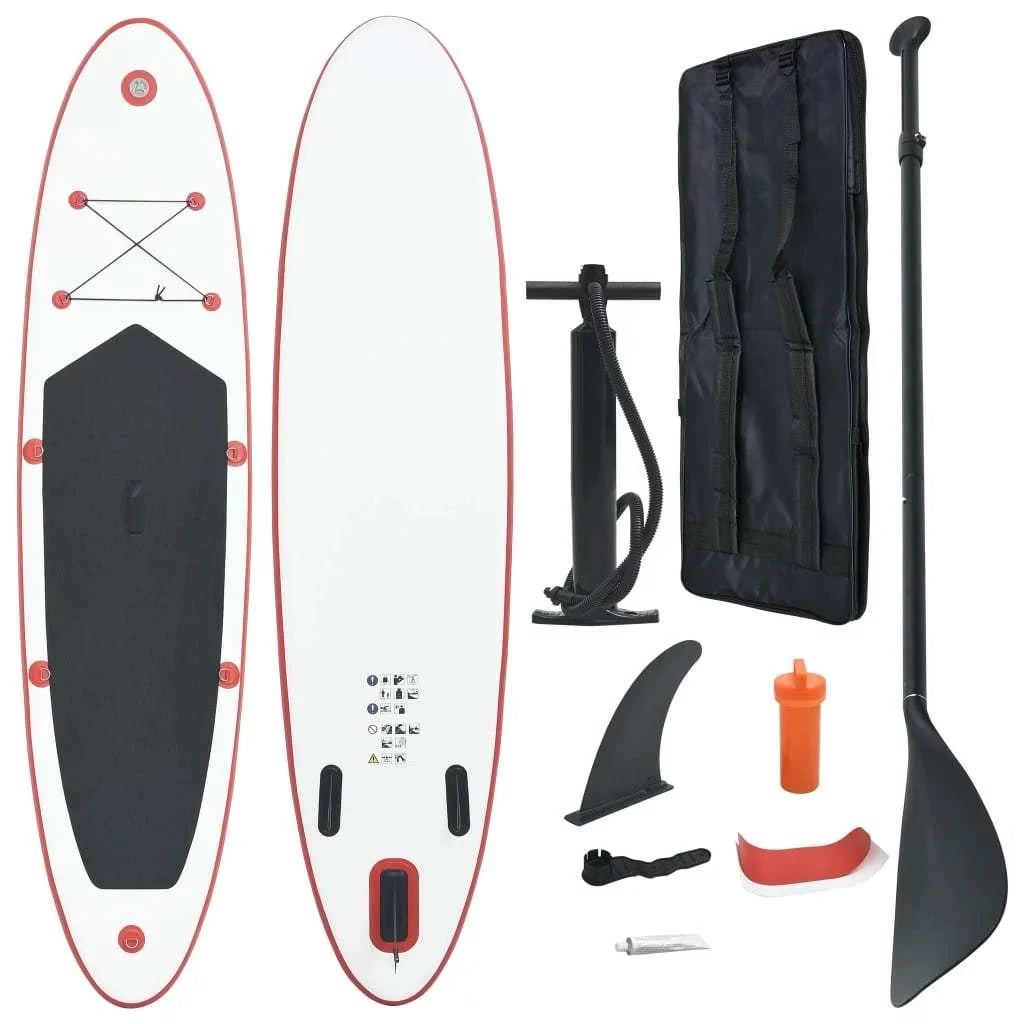 Inflatable Paddle Board Stand Surfboard and - White Striking Red An in Up Set