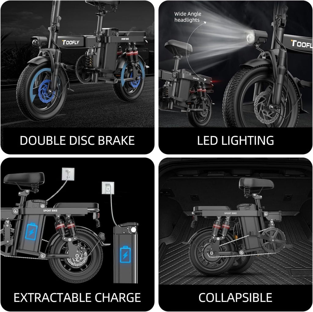 14" for Bicycle Electric Toofly 15Ah-City 400W Bike 48V Ebike Folding 2024 Adult