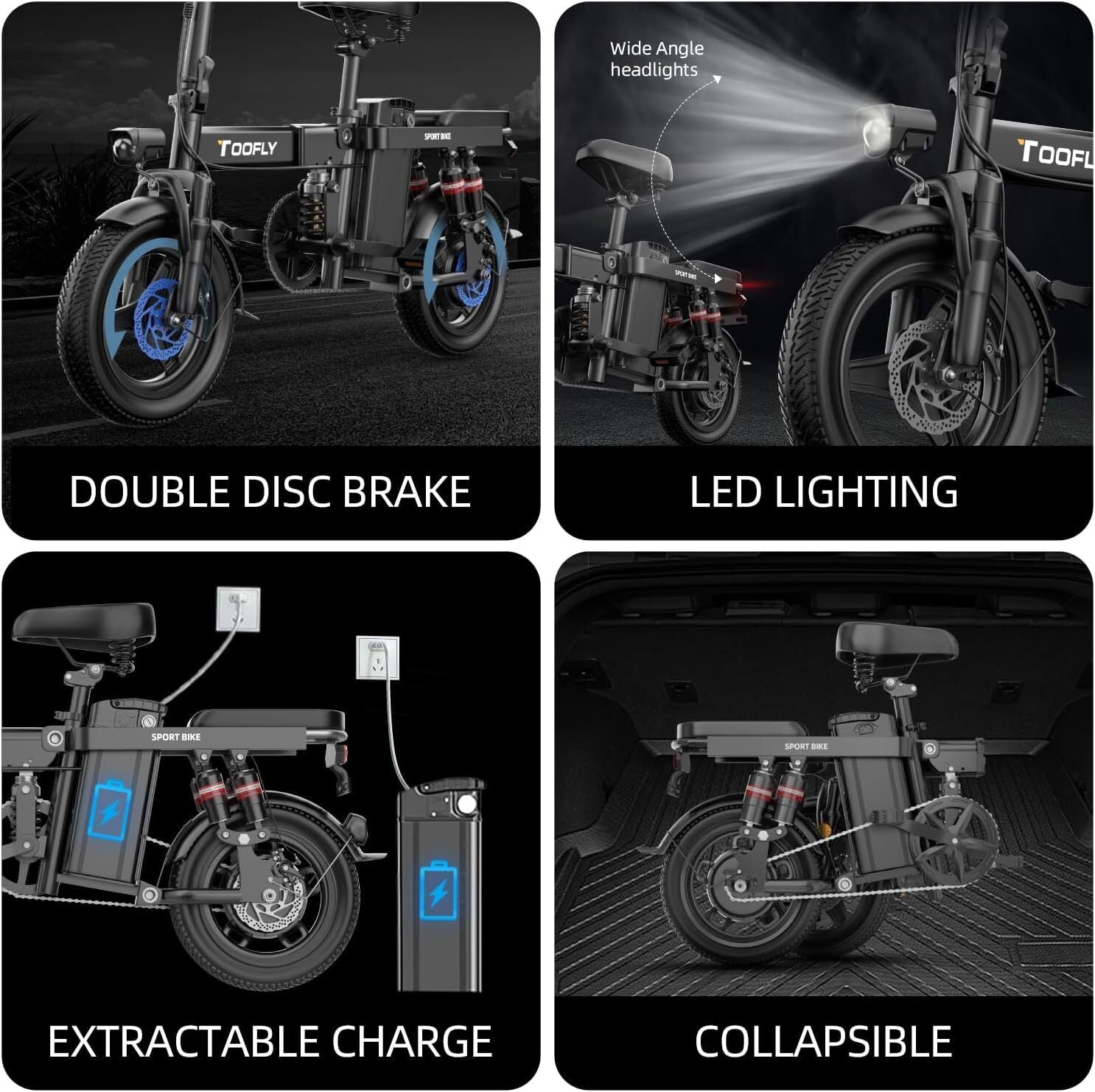 14" for Bicycle Electric Toofly 15Ah-City 400W Bike 48V Ebike Folding 2024 Adult