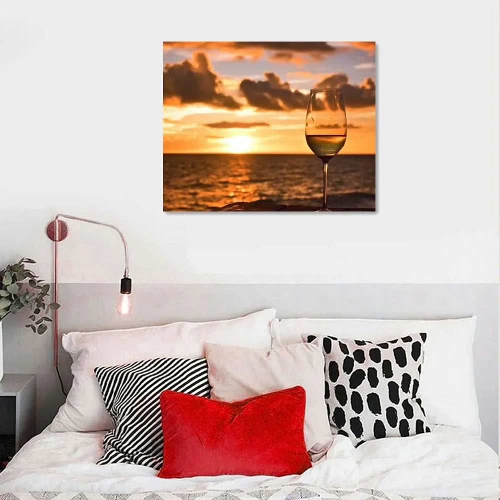 Painting Inch the at wine Poster Glass Home Bedroom Sundowners beach on Wall Canvas white 20x16 Artwork Art Prints of Framed Pictures Shiartex Living on Decor Office Room for sunset