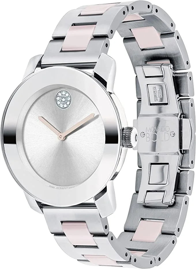 Quartz 18 Watch Bold Stainless Ceramic Tone, Women's (Model: Movado Strap, 3600801) Two Steel with Swiss