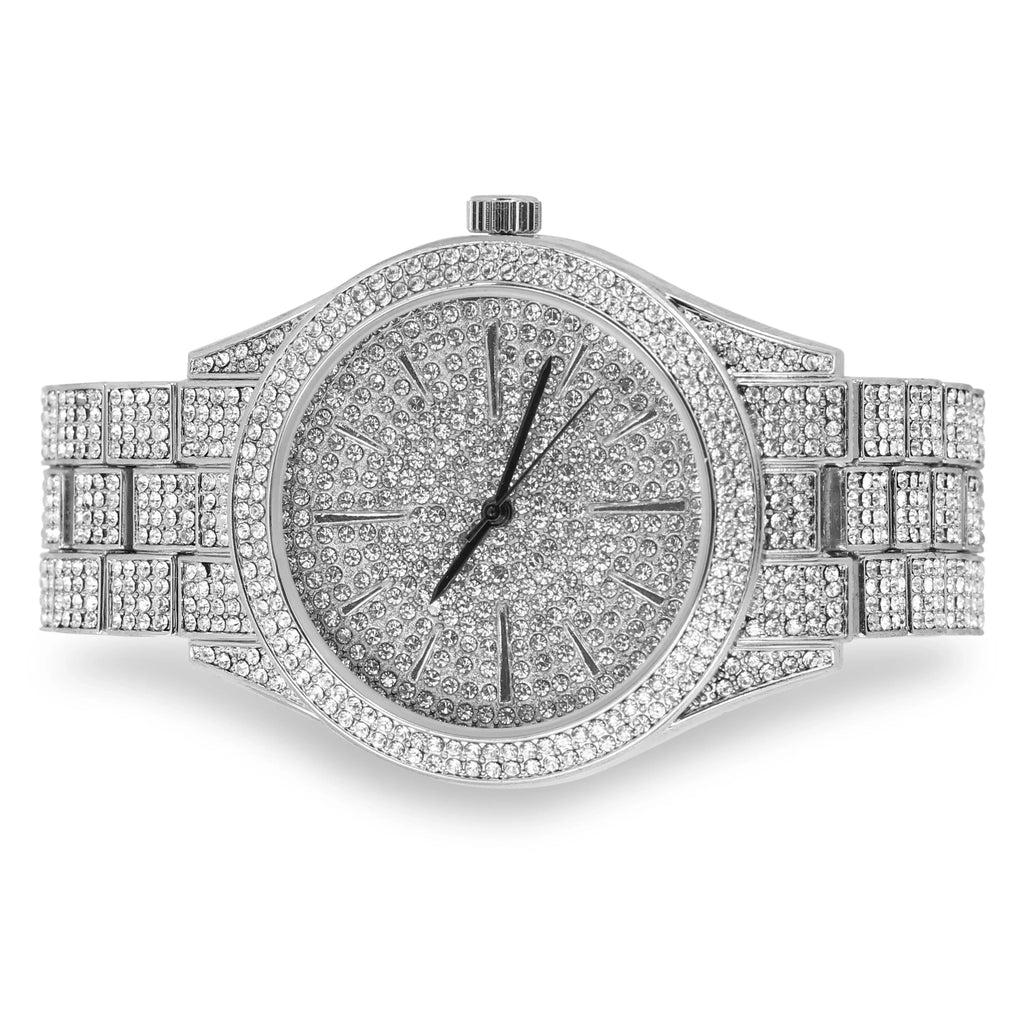 Movement - Out Simulated - Bling Mens Watch Adjustable with Band and Dial Tone Diamonds Bling-ed Silver Diamond Out - Iced 42mm Finish Fully Metal Quartz