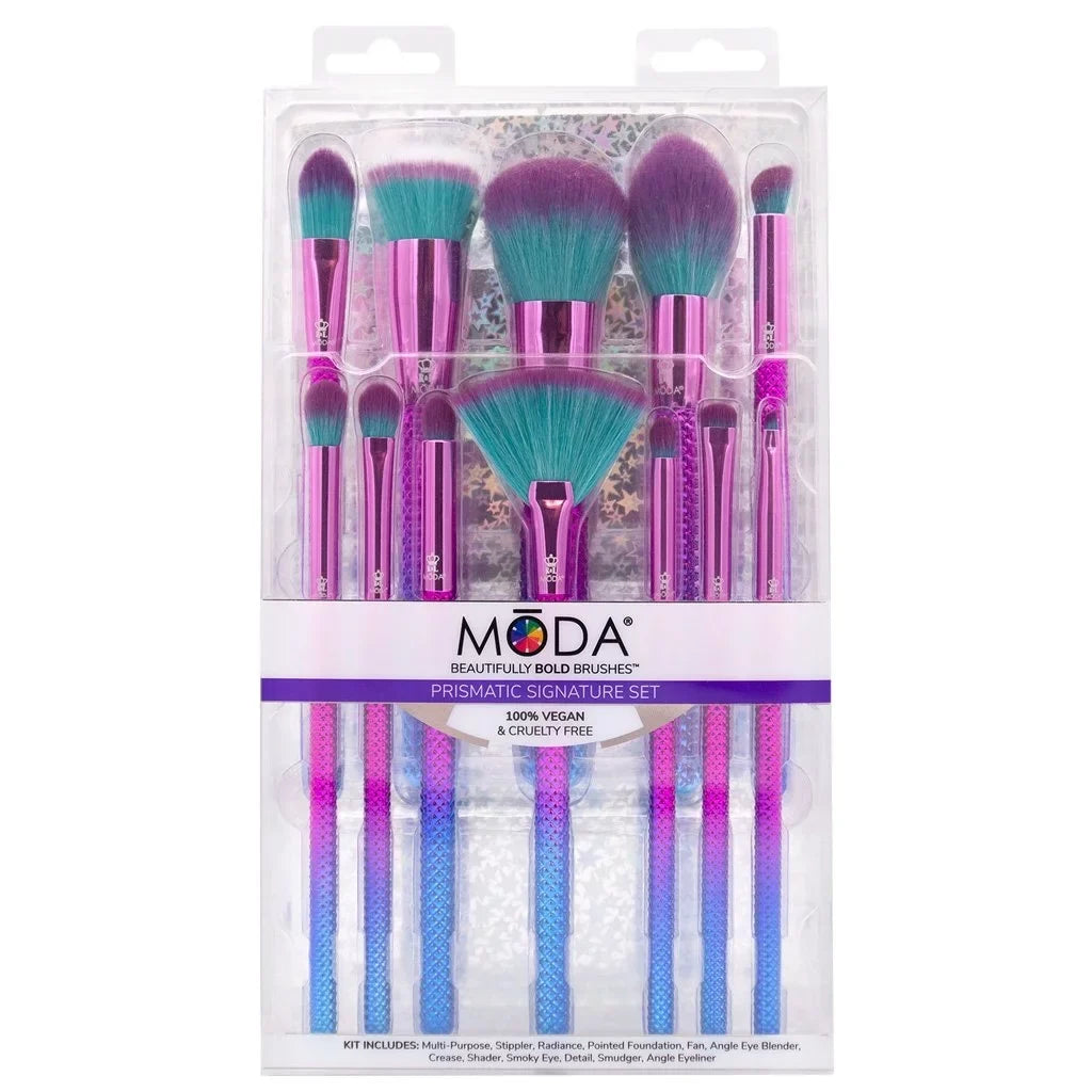 Brush Prismatic 12pc Fan, Brush Crease Foundation, Includes Makeup Signature Moda and Pointed Set, Brushes Makeup