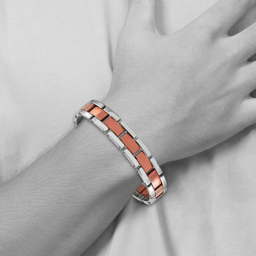 The Bow Men's & Link Plated Tungsten In Brown 8.25 Bracelet, Black Panther Polished