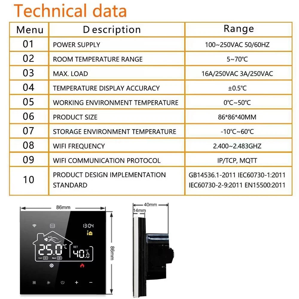 Display Floor Indoor for WiFi Docooler Air Central Conditioning Mobile App Heating Digital Control Thermostat