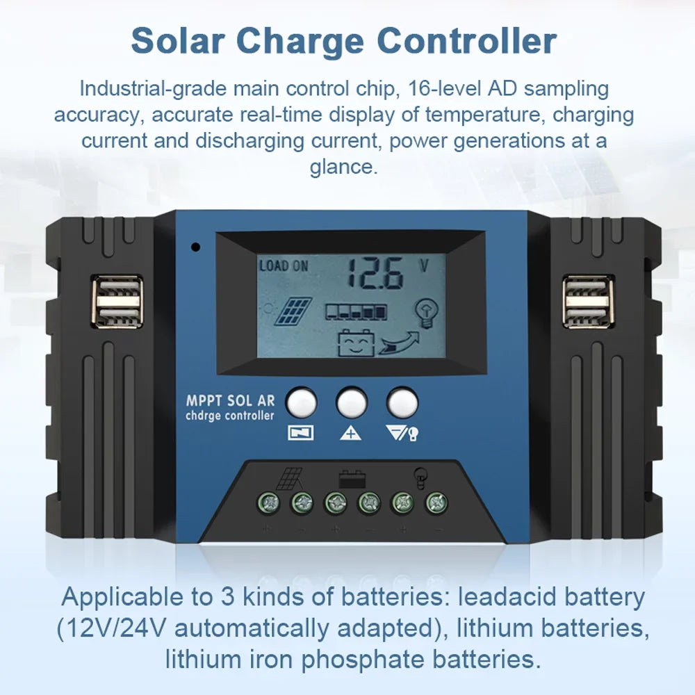 Battery Display USB Output 4 Focus 30A Solar Adjustable LCD Charge 12/24V Controller Intelligent Setting Solar Parameter Auto Panel with Controller Timer Vistreck Regulator