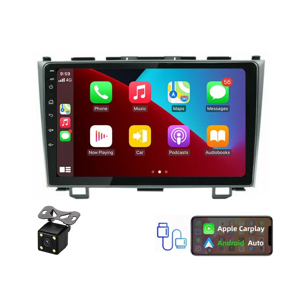Camera Honda for 9" with Car CRV Screen Stereo Double 2007-2011 with Radio Carplay Touch Din JMANCE Backup Apple