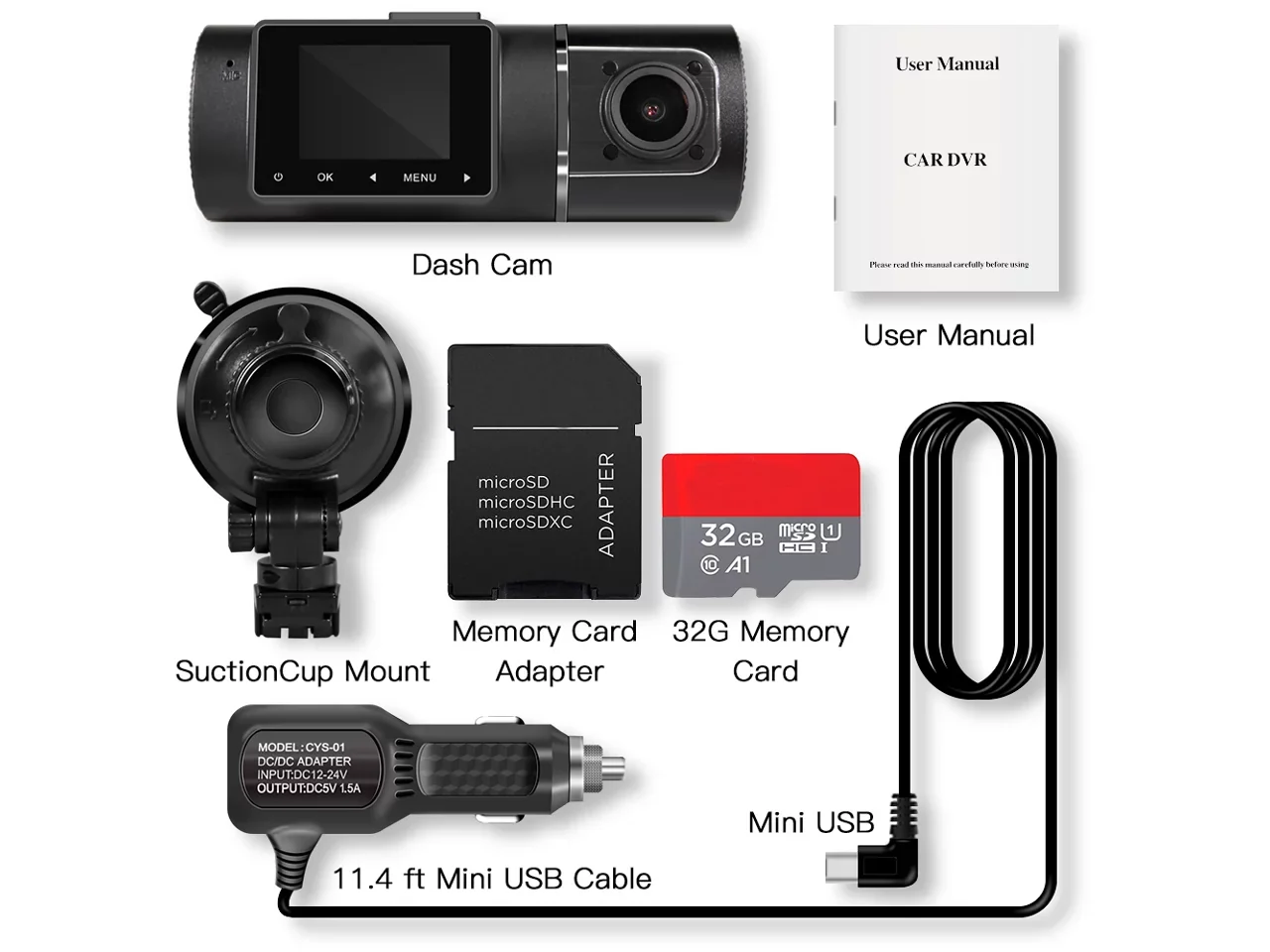 Car G-Sensor FHD WDR Taxi Recording Front Hardwire Cam Driving Dash Vision Camera Rideshare Dual 1080p+1080p Recorder Infrared Loop Night Inside Kit Cabin for Included with