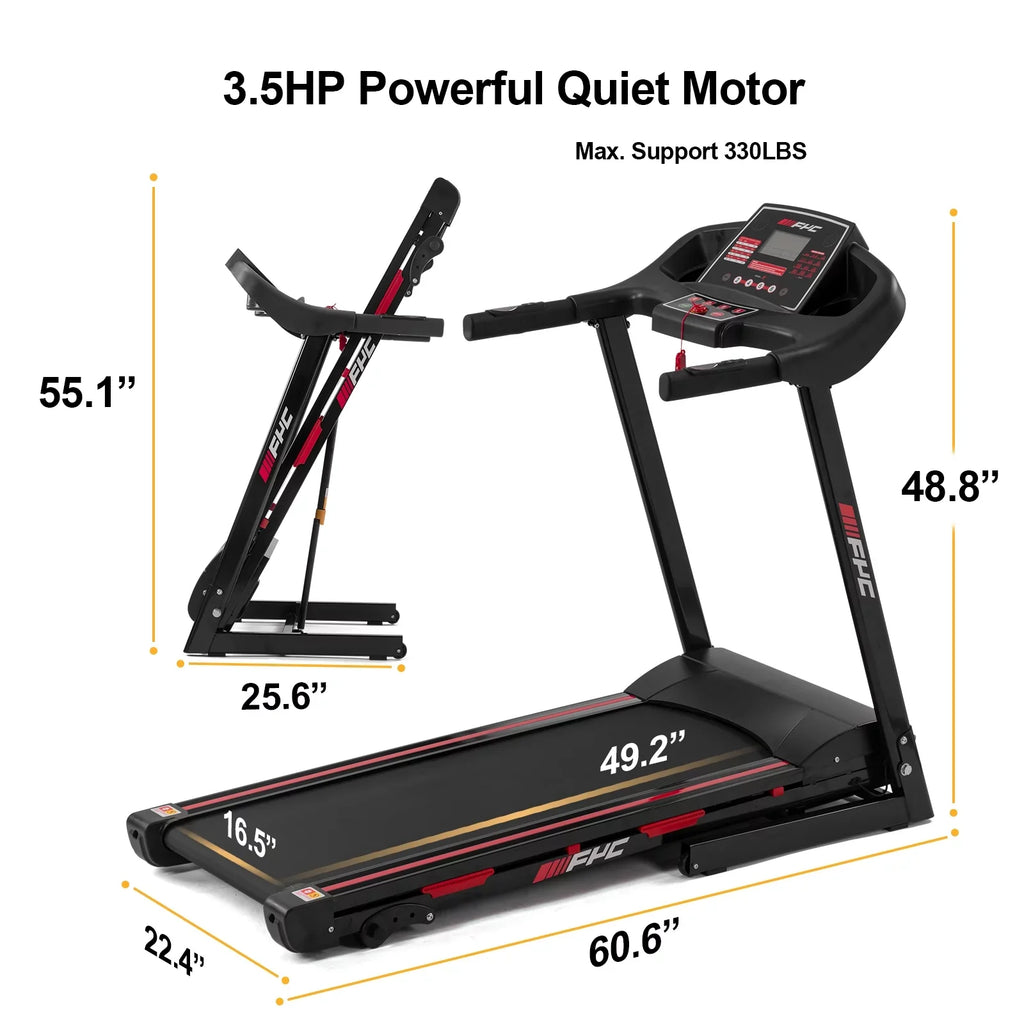 Home FYC 16KM/H Exercise Machine - Folding LBS Weight 330 Treadmill Foldable with Incline/, Capacity Electric Dcenta for Max 3.5HP Speed Running Gym Home Treadmill Workout Easily Assembly,