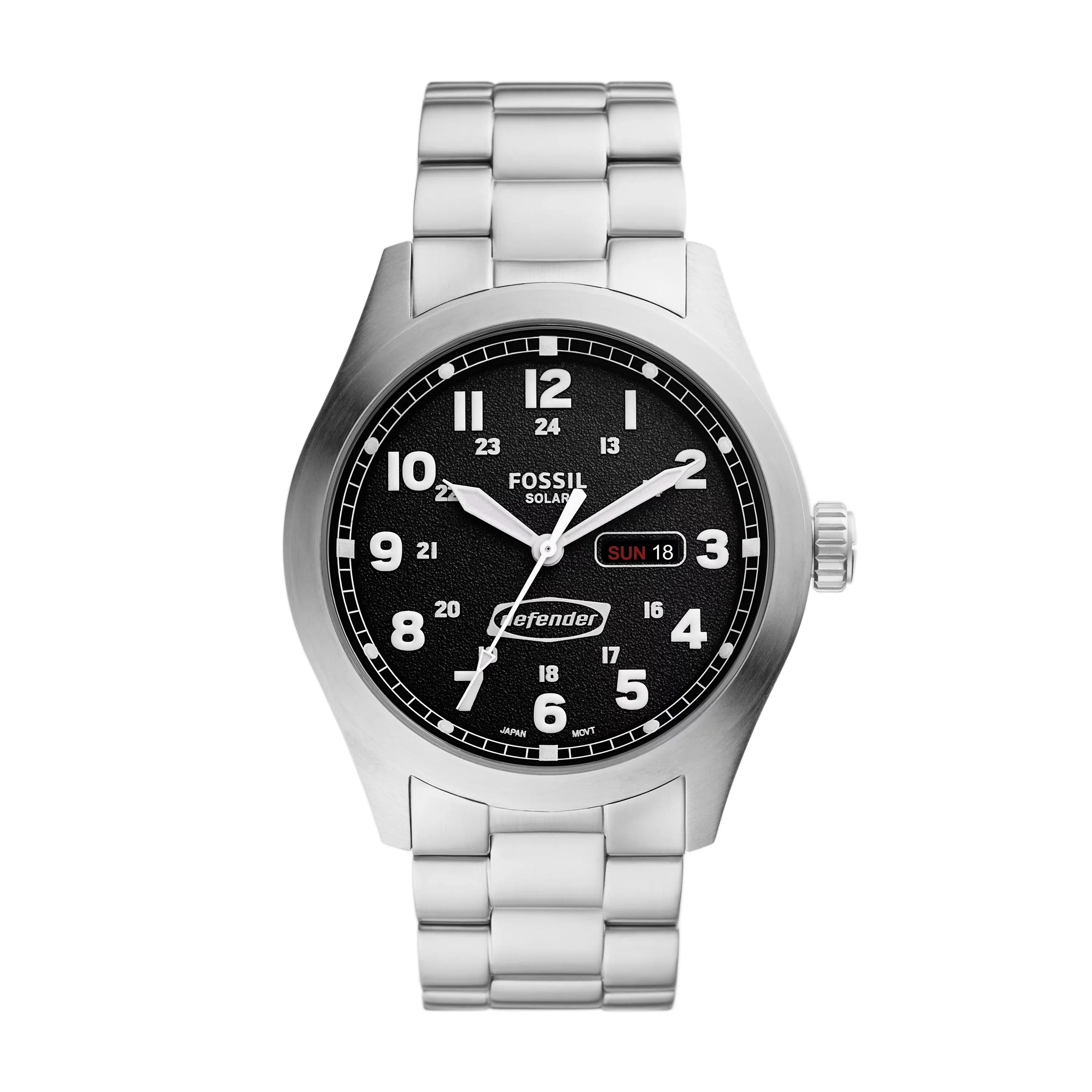 Stainless Defender Steel Fossil Men's Solar-Powered Watch