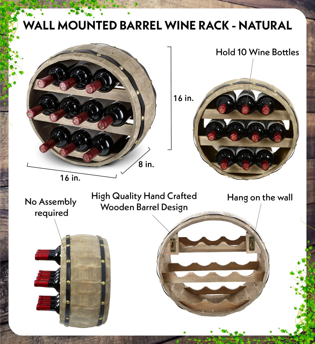 Wood Global Wall Rack Natural Wine Mounted Barrell Cota