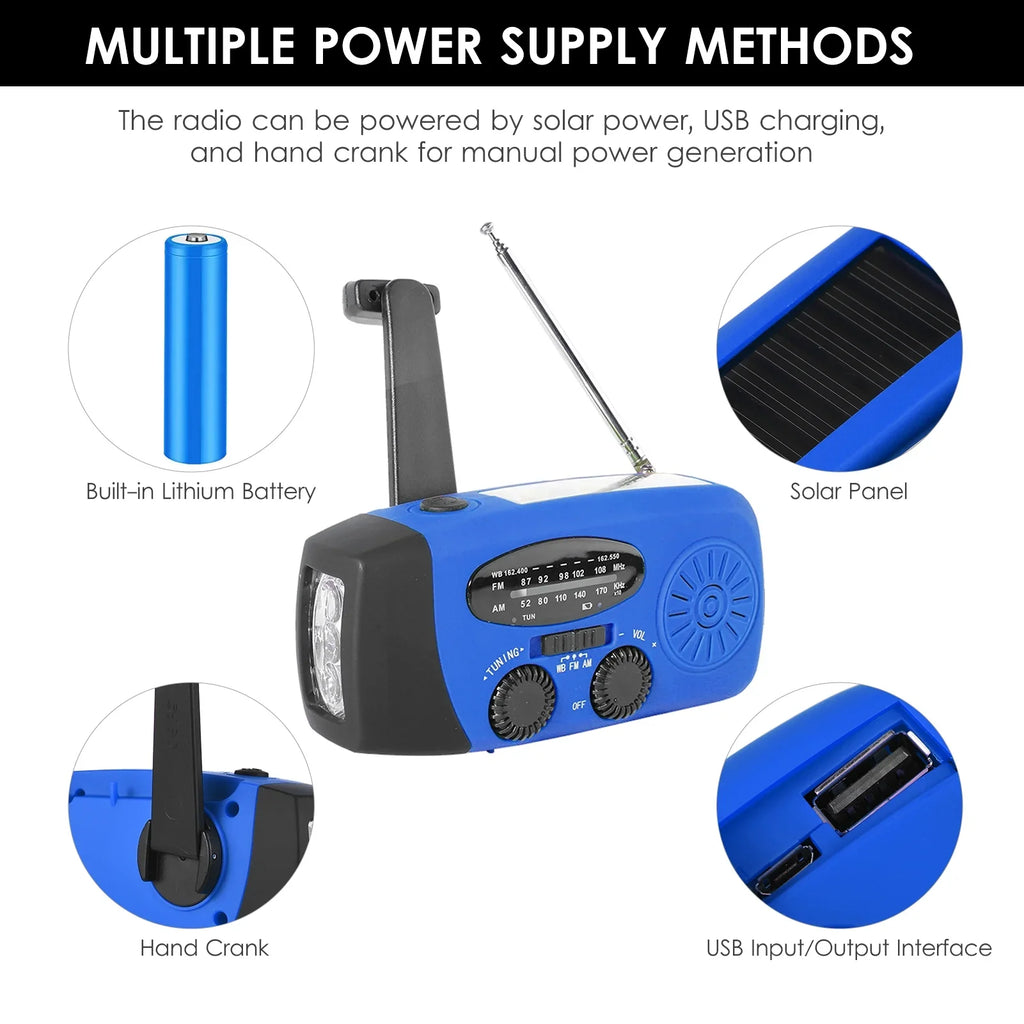 Flashlight Portable Solar / AM Emergency Battery Crank Lamp & Operated Reading Solar NOAA Emergency LED Charging Rechargeable Hand Bank Power Weather Cell fo Crank Weather / Hand with &
