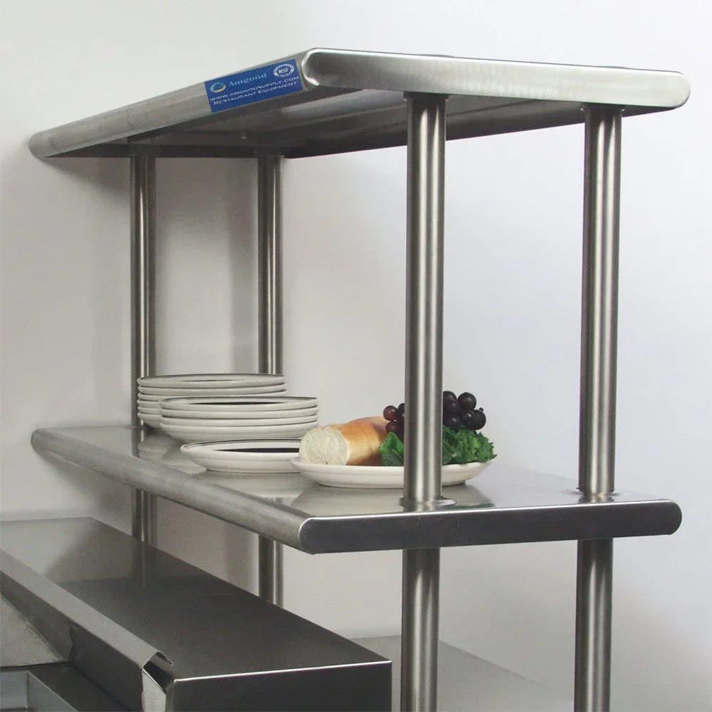 Table Wide Double Prep Table 14" Work 12" Combo Shelves Steel Two 60" Tier Shelving Overshelf With Kitchen | & Metal | Stainless x