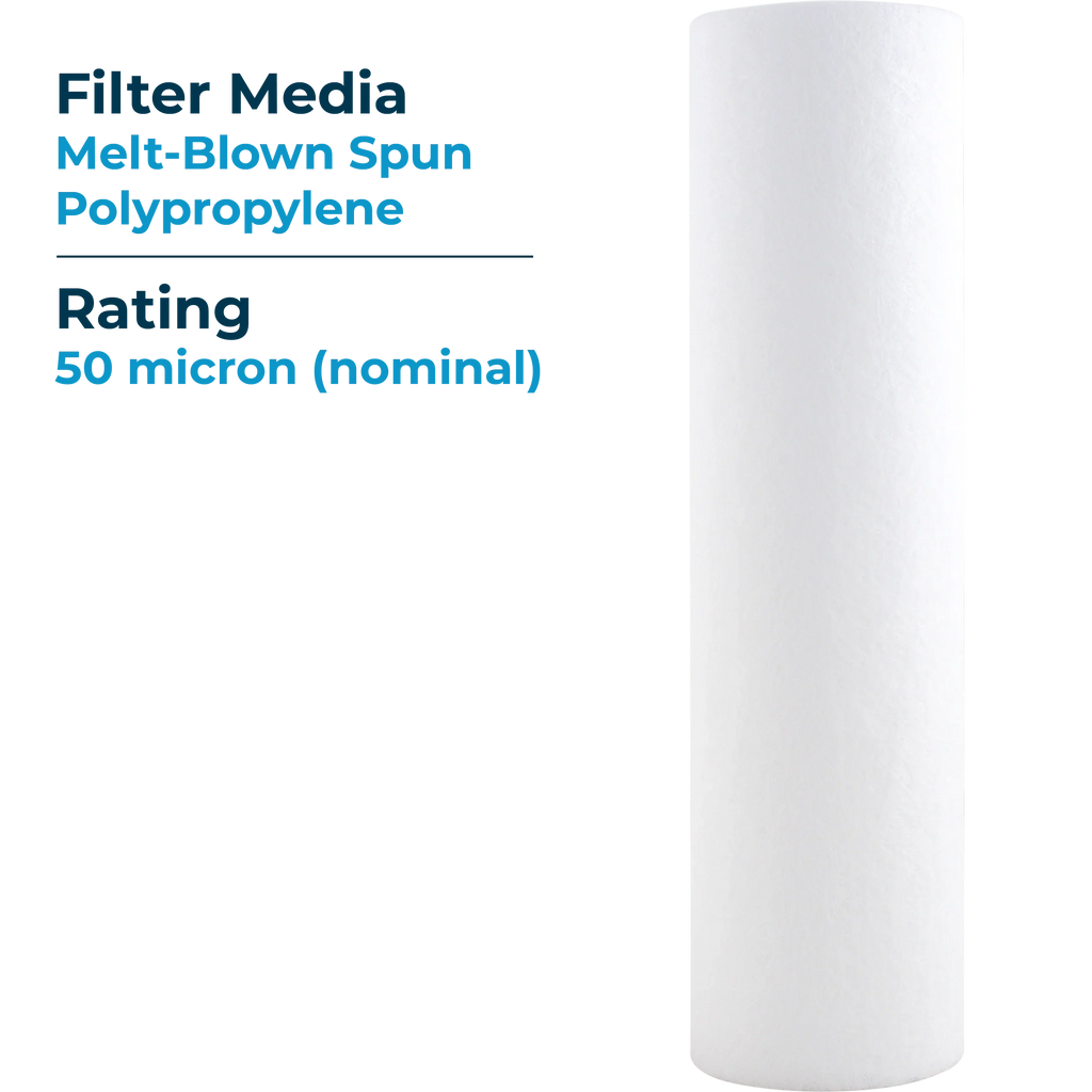 Cartridge Polypropylene Spun SpiroPure Sediment Filter 10x2.5 Melt-Blown 24) of SDC-25-1050 SP-P50 50 Water (Case Micron