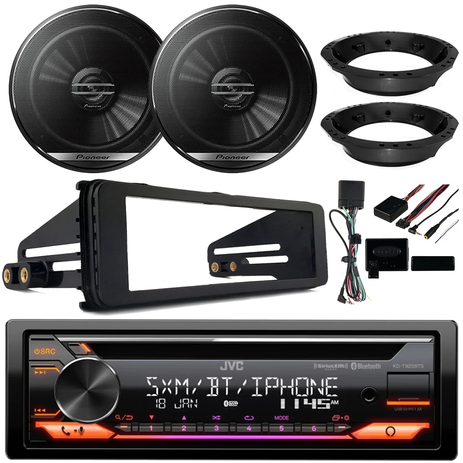AM/FM Stereo Amazon Multimedia Player Single Audio Alexa with Kit USB Install Built-In, Receiver Adapter Harley DIN CD Speakers, KD-T920BTS Coaxial Car JVC 6.5" AUX Car 2-Way 2x Bluetooth 98-2013
