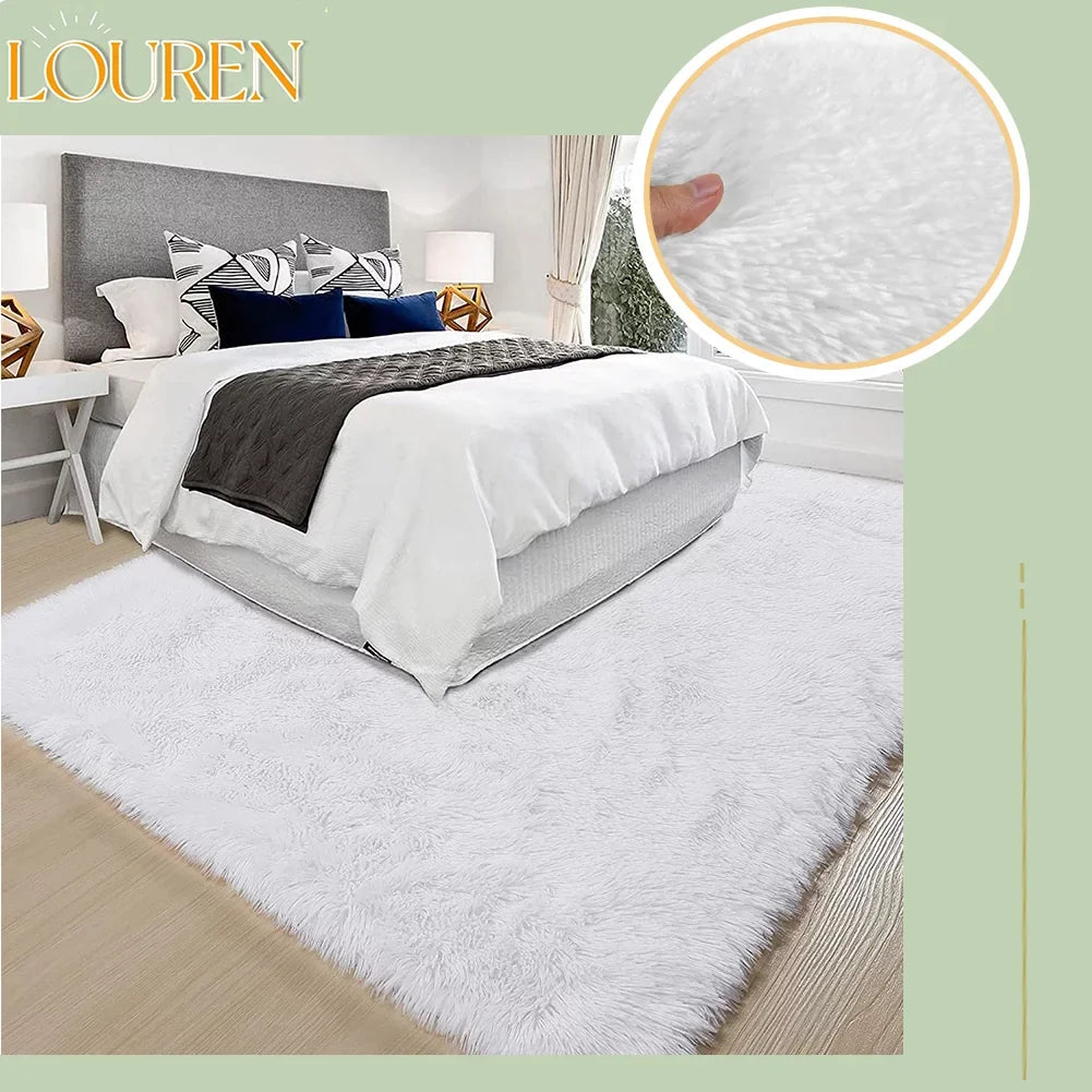 and Non-Slip Bedroom,8x10,Fluffy Carpet Fashionable Rug Soft durable White Rug,Big Rug,Shag for Area