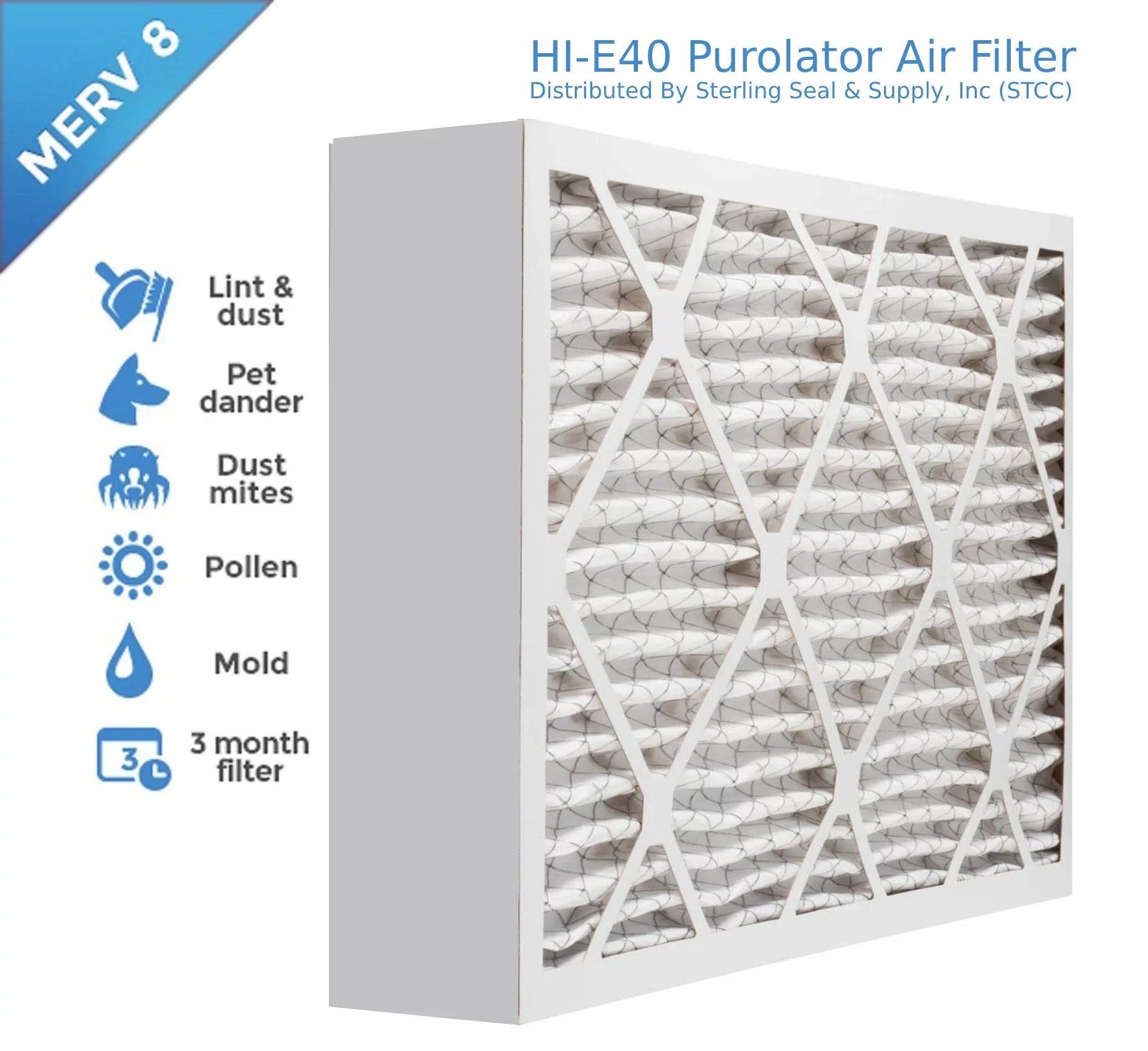 Extended Air Purolator 16x20x4, Pleated Surface Pack) Filter, 8, Mechanical MERV (3 40 Hi-E