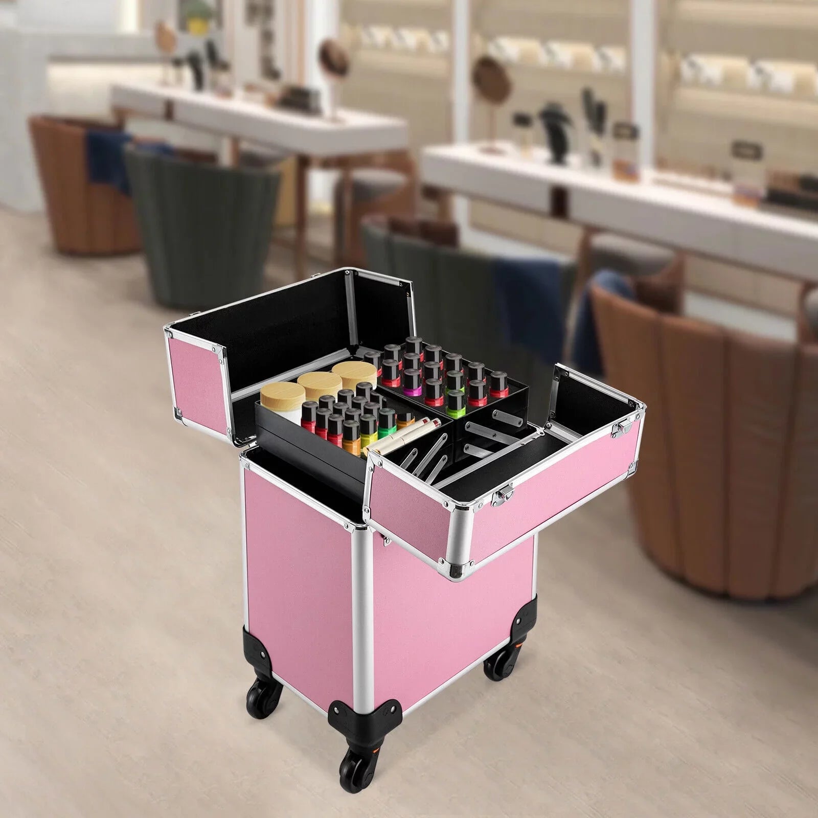 Cosmetic Makeup Case Barber Personal Miumaeov Organizer Dividers Beauty Care for Storage Professional Adjustable Rolling Trolley Case Large Case Train Travel Cosmetic Salon
