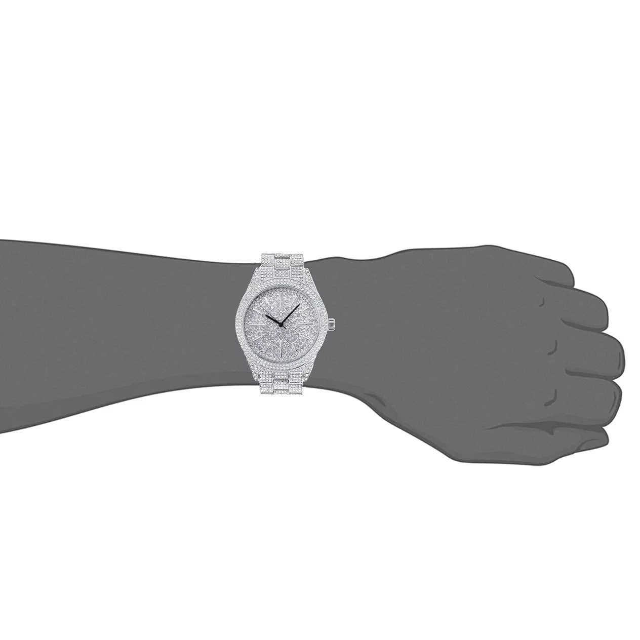 Movement - Out Simulated - Bling Mens Watch Adjustable with Band and Dial Tone Diamonds Bling-ed Silver Diamond Out - Iced 42mm Finish Fully Metal Quartz