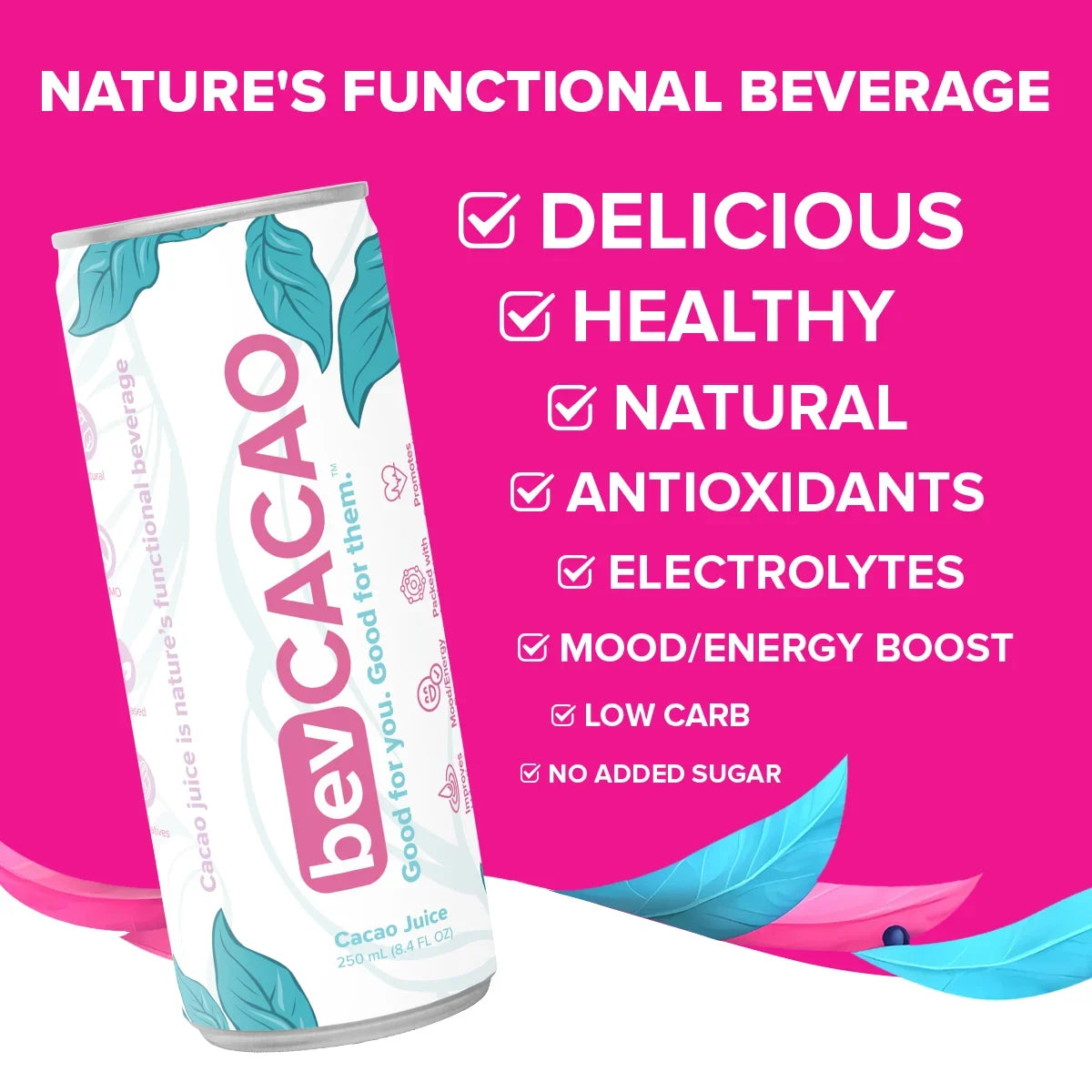| Cocoa of Electrolytes Antioxidant Healthy Juice 8 Hydration. | Energy Drink| bevCacao Natural Highest the Boost Fruit | Cacao 8.4oz Improves Cans Pack Pod. Superfruit