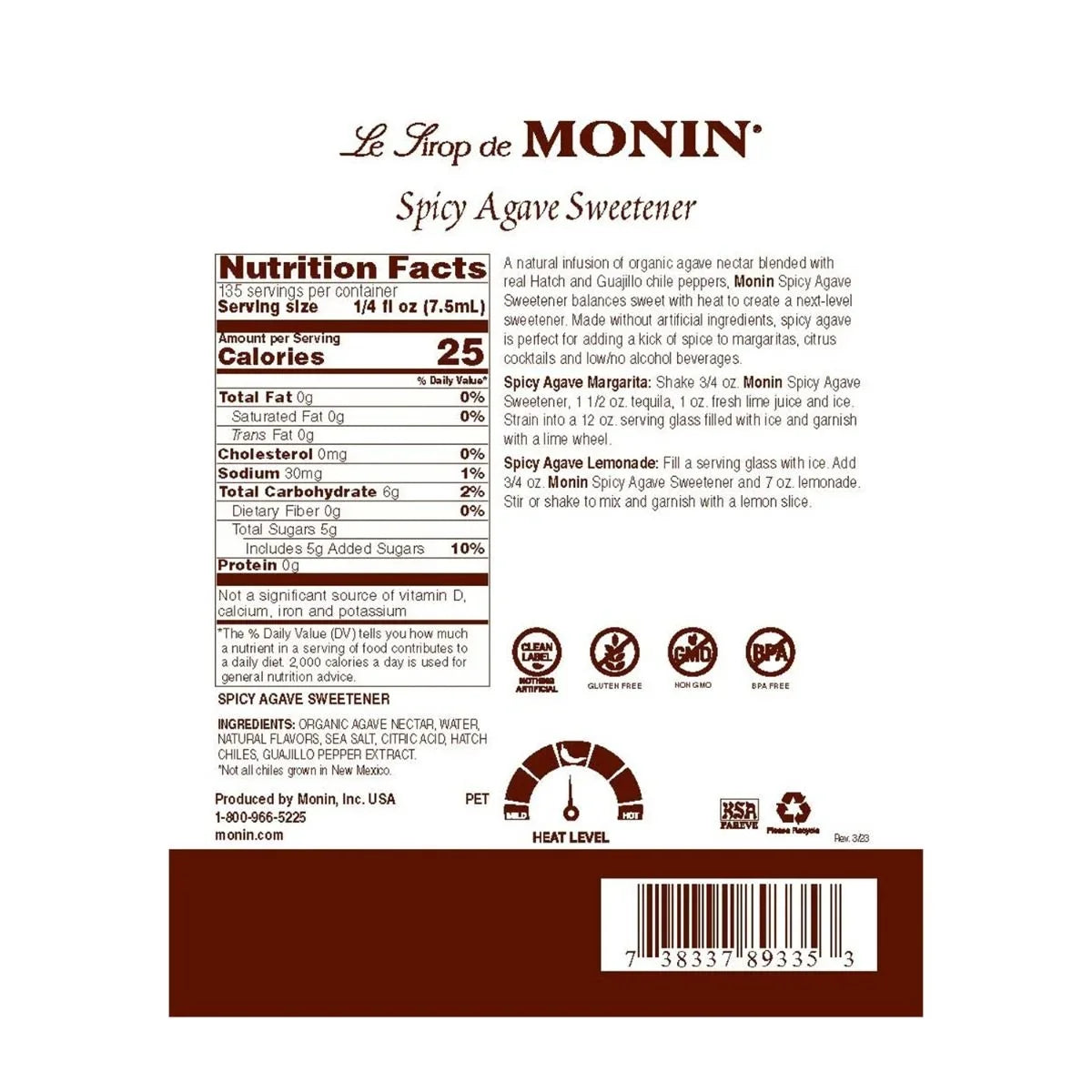 '- Spicy Monin Liter) (1 Agave Bottle Sweetener