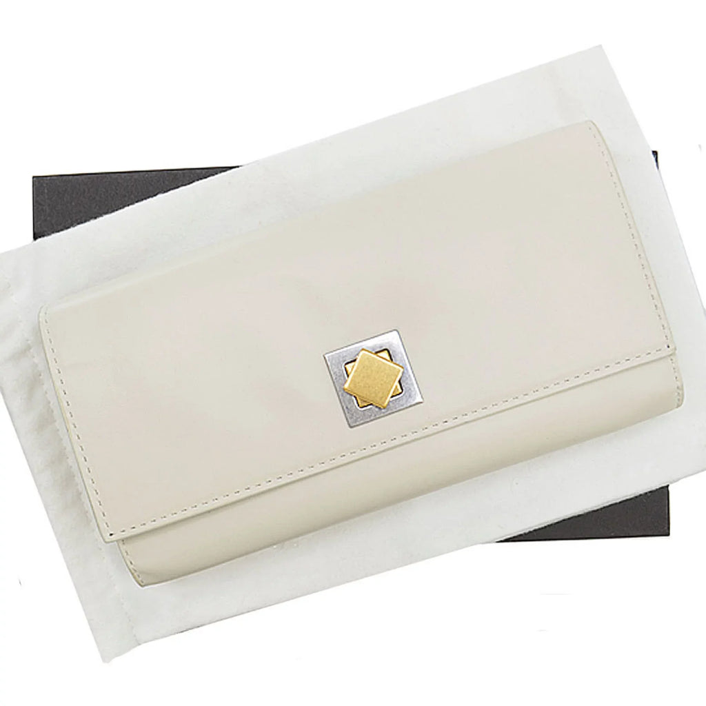 leather Veneta Bottega wallet women's BOTTEGA VENETA x white Pre-Owned hold long (Good) folio metal material silver