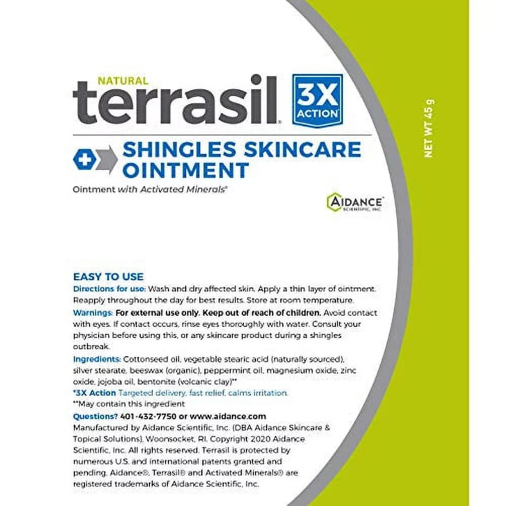 Cream Natural 45gm Shingles Pain Nerve Outbreaks Terrasil and Herpes 3X 2-Pack Patented Zoster Triple - Rash Causing for Action by Formula Treatment Tube - Painful