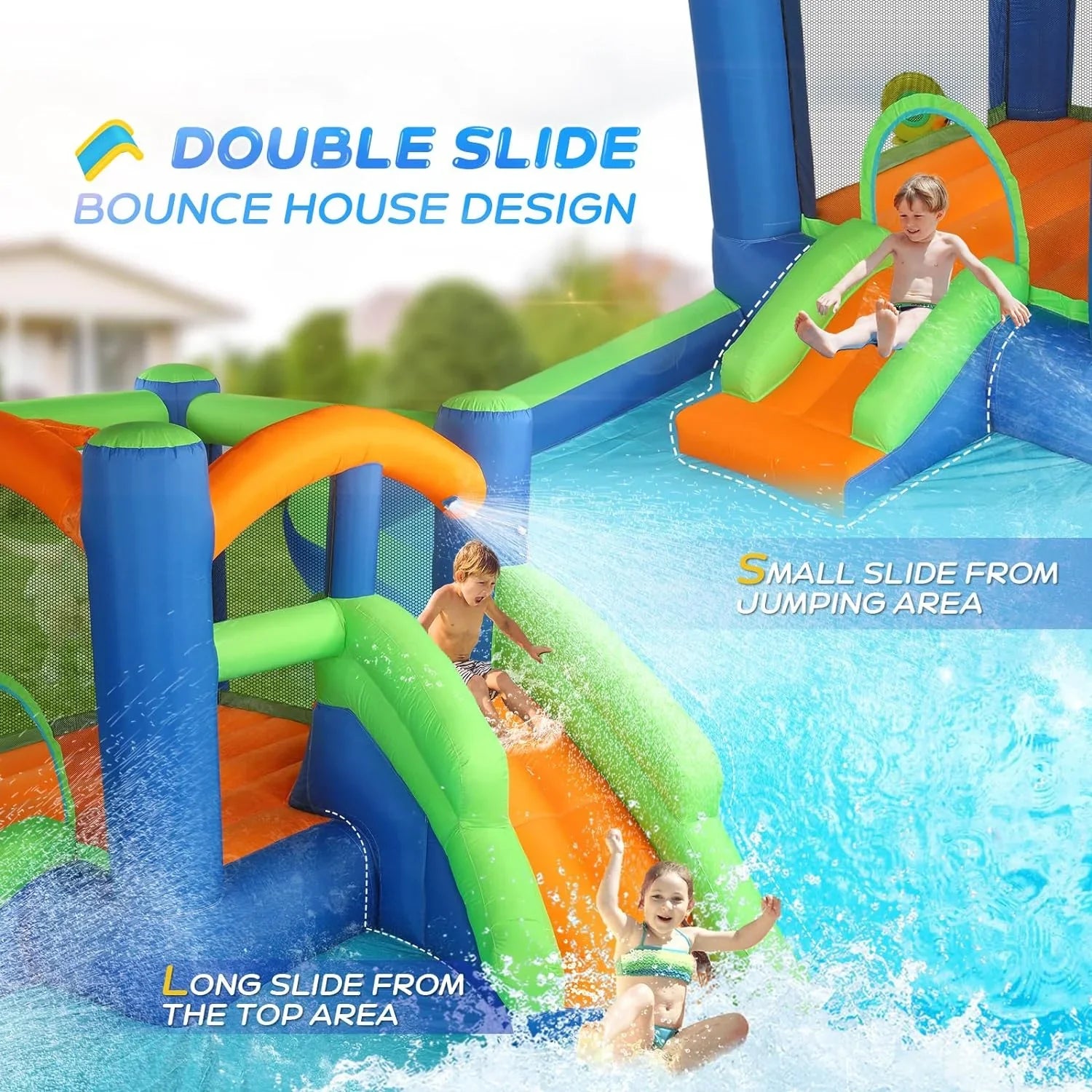Water Game, Inflatable Hoop, House Water Blower New) House Bounce Water Inflatable (2024 JOYMOR w/Slides, Cannon, Slide 3-6, Ring-Toss Inflatable Slide Bounce Water Air Kid for w/Basketball