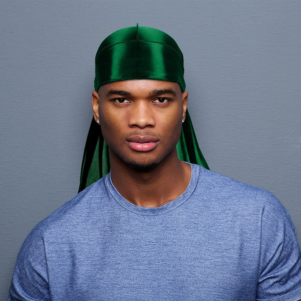 ASKNOTO Silk Men Pcs with Tail Long 360 for 4 Perfect Cap Durag 4 Headwraps Waves Pcs Silky Wave and