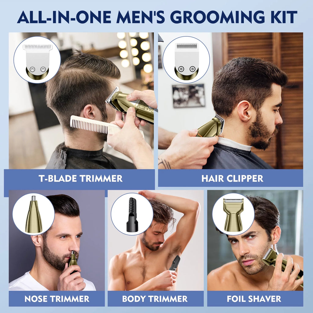 Men's Grooming Kit Boyfriend Husband Shaver, & Clippers, Ear with Body 5 Hair IN Nose Cordless 1 Haircut Beard Electric for LED Trimmer Facial Display Rechargeable Father