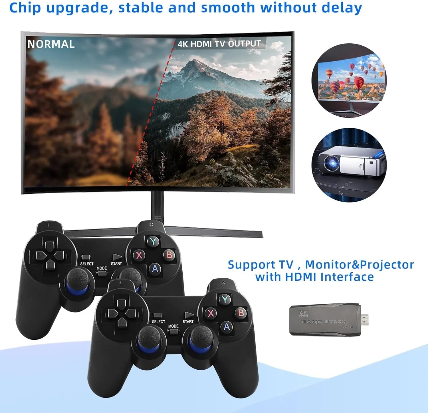 HD Built and with 4K Game Game Output Play 2.4GHz Retro Video 10000+ Emulators, in Wireless 9 Controllers Stick,Wireless Game (64G) Stick Retro Plug Console Games,