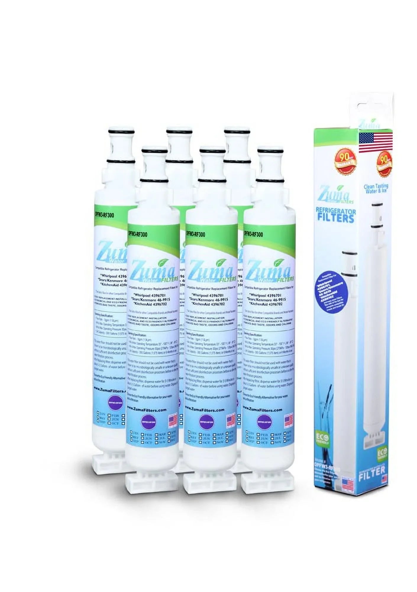 Brand Model Compatible # WFL200V ZUMA , Whirlpool® Made - Water U.S.A. - 6 with and OPFW3-RF300 Pack Ice , in Filter ,