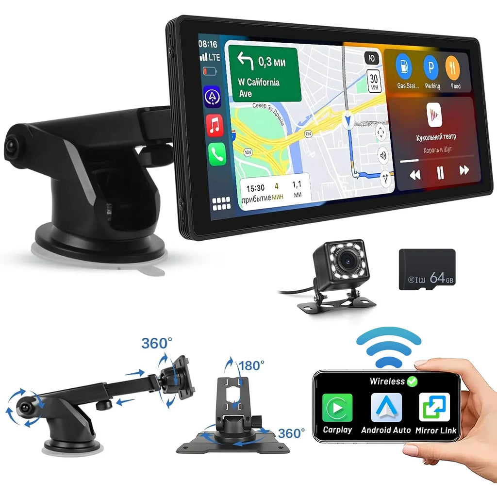 Android Podofo Suv Carplay Bluetooth with Auto 7-32V Van Pickup Link Touch for Vehicles, AUX Car FM Camera Mirror Stereo Card&Backup Portable Radio Screen 64G Car 10.26" Wireless