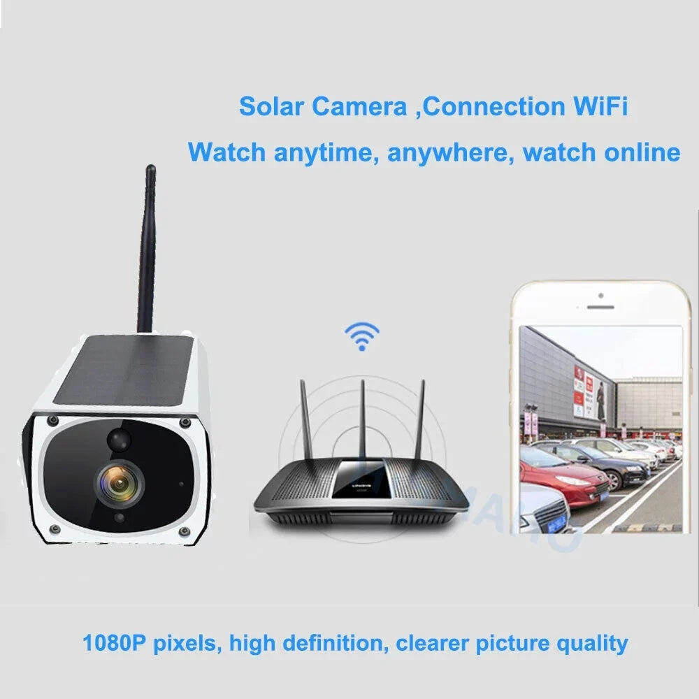 IP 1080P Surveillance Cameras, WiFi Camera, Camera Video Motion Powered, Wireless Solar Rechargeable Outdoor Waterproof, Security Energy Battery Powered Detection,