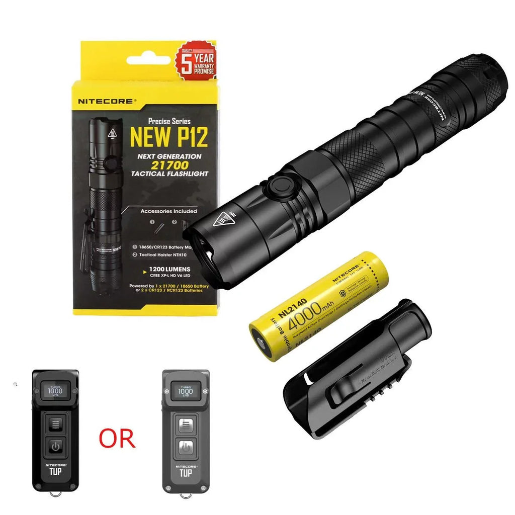 Bundle: - Nitecore P12 Flashlight NL2140 1x Battery with and Intelligent TUP Tactical Rechargeable 1200 LED 4000mAh Lumens Pocket Nitecore Value Light NEW 21700