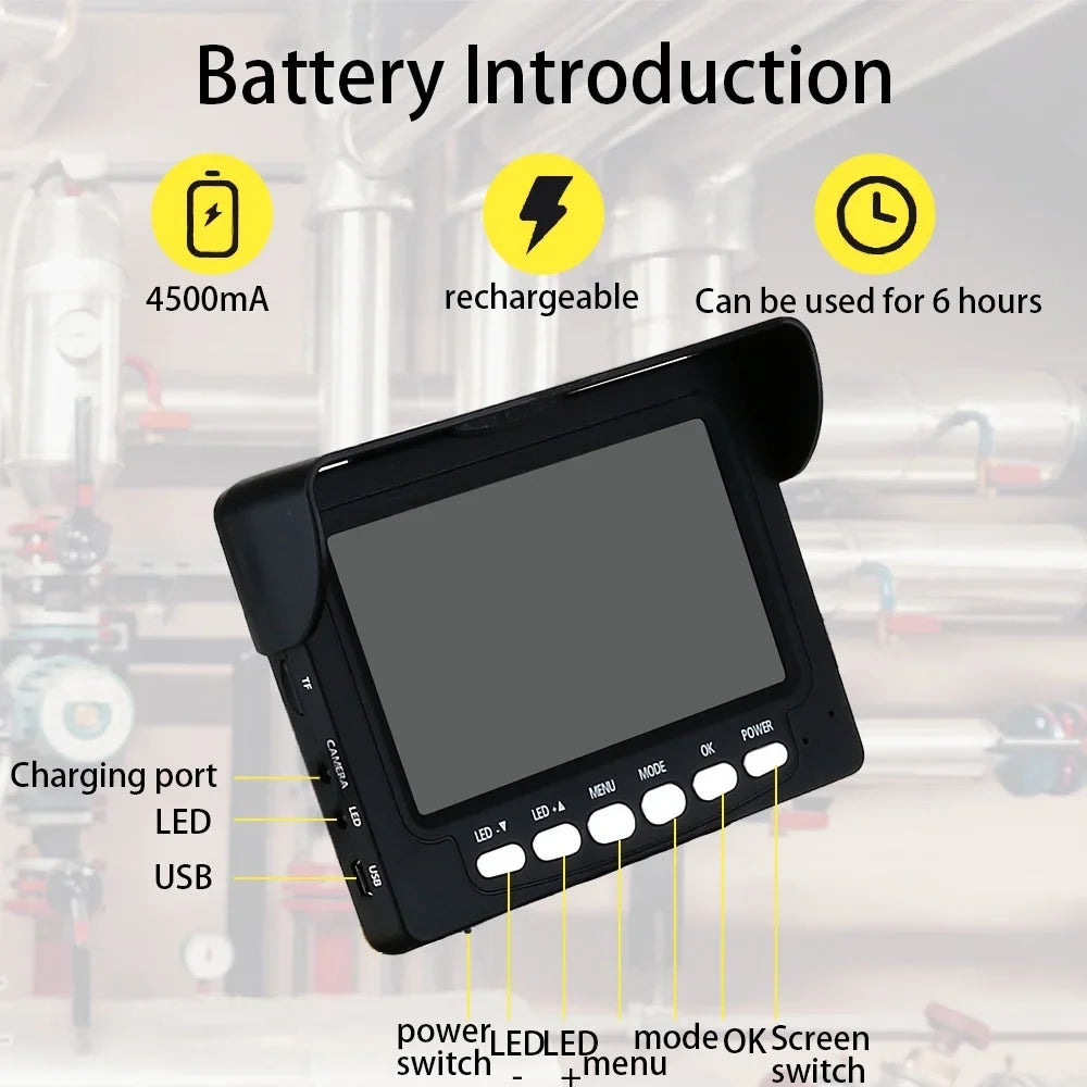 with Monitor Drain Battery Sewer 22MM 4.3 Endoscope Camera, 4500mA Industrial 1000TVL IP68 Sewer Pipeline Inspection 20m