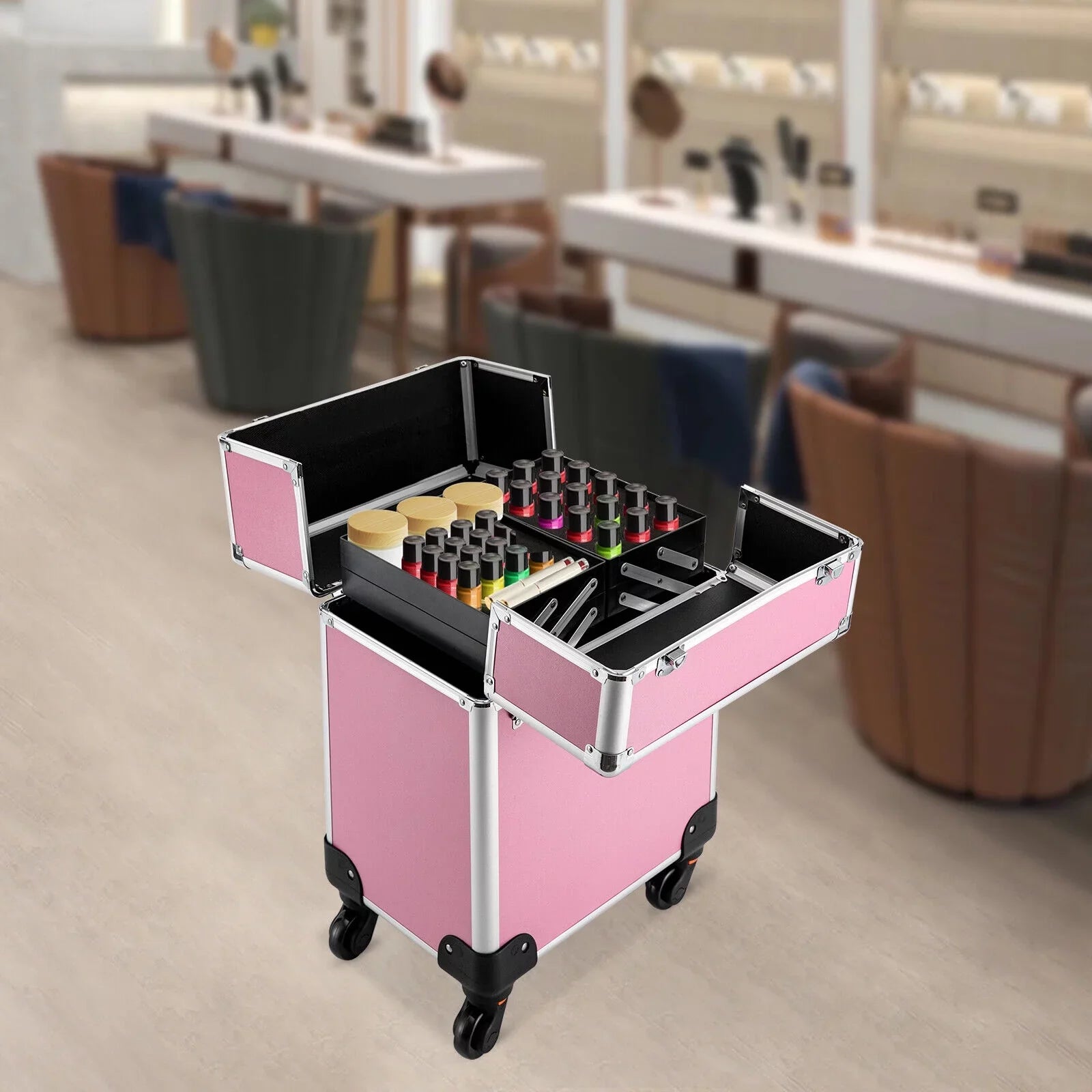 Storage Professional Rolling Trolley with Cosmetic Miumaeov Makeup 4-Tier Organizer Case Train Wheels Makeup